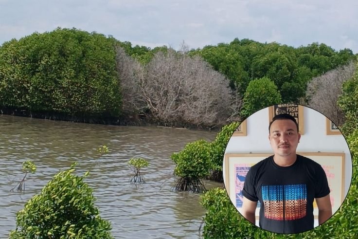 Executive Director of WALHI Bali, Made Krisna Dinata, highlights the mass mangrove dieback in Teluk Benoa allegedly linked to suspected hydrocarbon contamination.